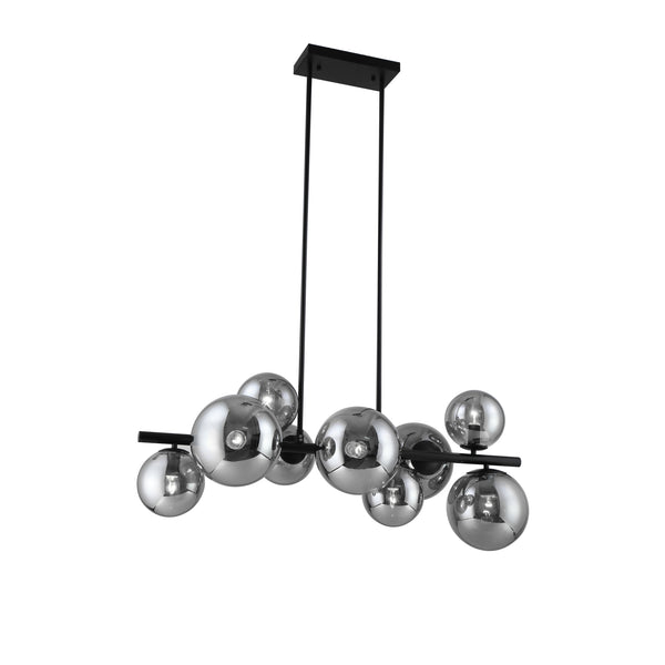 Metal 47" Pendant Lamp, 9 Light With Smoke Glass B