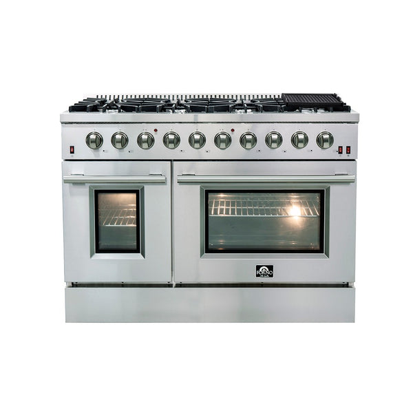 FORNO Galiano Professional 48" Freestanding Gas Range 8 Burner Double Oven With Griddle FFSGS6244-48