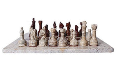 RADICALn Handmade Fossil Coral and Dark Brown Marble Full Chess Game Original Marble Chess Set