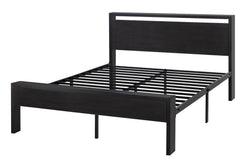 SHA CERLIN 14 Inch Queen Size Metal Platform Bed Frame with Wooden Headboard and Footboard, Mattress Foundation, No Box Spring Needed, Large Under Bed Storage, Non-Slip, Black Oak