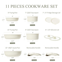 CAROTE Pots and Pans Set Non Stick, Cookware Sets Nonstick, 11pcs Kitchen Set, Oven Safe, Induction Ready, Stackable Non-stick Set with Removable Handle, RV Set with Detachable Handle, Cream White