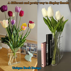 Puransen Clear Book Flowers Vase - Cute Bookshelf Decor; Unique Vase for Book Lovers, Artistic and Cultural Flavor Acrylic Vases for Home Office Decor, A Book About Flowers (Clear - B)