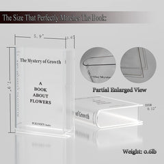 Puransen Clear Book Flowers Vase - Cute Bookshelf Decor; Unique Vase for Book Lovers, Artistic and Cultural Flavor Acrylic Vases for Home Office Decor, A Book About Flowers (Clear - B)