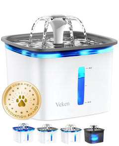 Veken 95oz/2.8L Pet Fountain, Automatic Cat Water Fountain Dog Water Dispenser with Replacement Filters for Cats, Dogs, Multiple Pets (Grey, Plastic)