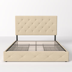 Allewie Upholstered Full Size Platform Bed Frame with 4 Storage Drawers and Headboard, Diamond Stitched Button Tufted, Mattress Foundation with Wooden Slats Support, No Box Spring Needed, Beige