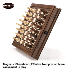 AMEROUS Magnetic Wooden Chess Set, 12.8" x 12.8" Walnut Chess Board Game with 2 Built-in Storage Drawers - 2 Bonus Extra Queens - Chess for Beginner, Kids and Adults, Gift Packaging