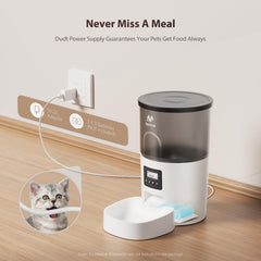 IMIPAW Automatic Cat Feeders, 3L Timed Cat Dry Food Dispenser, Dual Power Supply, Programmable Portion Size, 1-6 Meals Per Day, Auto Pet Feeder for Cats and Small Dogs