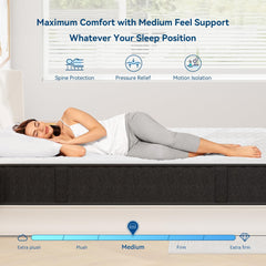 pengucool 10 Inch Mattress Full Size, Memory Foam Mattress in a Box, Cooling Charcoal Medium Firm Mattresses for Back Pain Relief, CertiPUR-US, Fiberglass Free & Support Comfort
