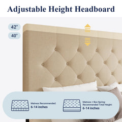 Allewie Upholstered Full Size Platform Bed Frame with 4 Storage Drawers and Headboard, Diamond Stitched Button Tufted, Mattress Foundation with Wooden Slats Support, No Box Spring Needed, Beige