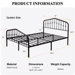 SHA CERLIN Queen Size Metal Platform Bed Frame with Victorian Style Wrought Iron-Art Headboard/Footboard, No Box Spring Required, Black