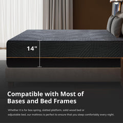 EGOHOME 14 Inch King Size Memory Foam Mattress for Back Pain, Cooling Gel Mattress Bed in a Box, Made in USA, CertiPUR-US Certified, Therapeutic Medium Mattress, 76x80x14 Black