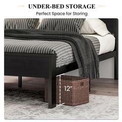 SHA CERLIN 14 Inch Queen Size Metal Platform Bed Frame with Wooden Headboard and Footboard, Mattress Foundation, No Box Spring Needed, Large Under Bed Storage, Non-Slip, Black Oak