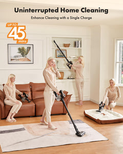 Trucozie Cordless Vacuum Cleaner, 8-in-1 Lightweight Stick Vacuum with 45mins Runtime, Powerful Suction, Rechargeable Cordless Vacuum for Carpet, Tile, Pet Hair, Hardwood Floors, Black