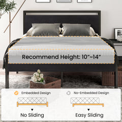 SHA CERLIN 14 Inch Queen Size Metal Platform Bed Frame with Wooden Headboard and Footboard, Mattress Foundation, No Box Spring Needed, Large Under Bed Storage, Non-Slip, Black Oak