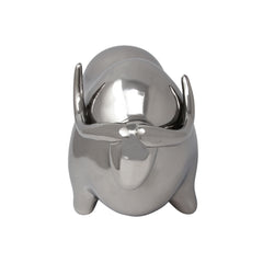 Silver Ceramic Bull, Head Up 8"