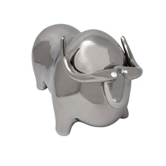 Silver Ceramic Bull, Head Up 8"