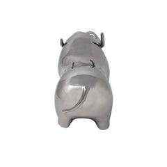 Silver Ceramic Bull, Head Up 8"