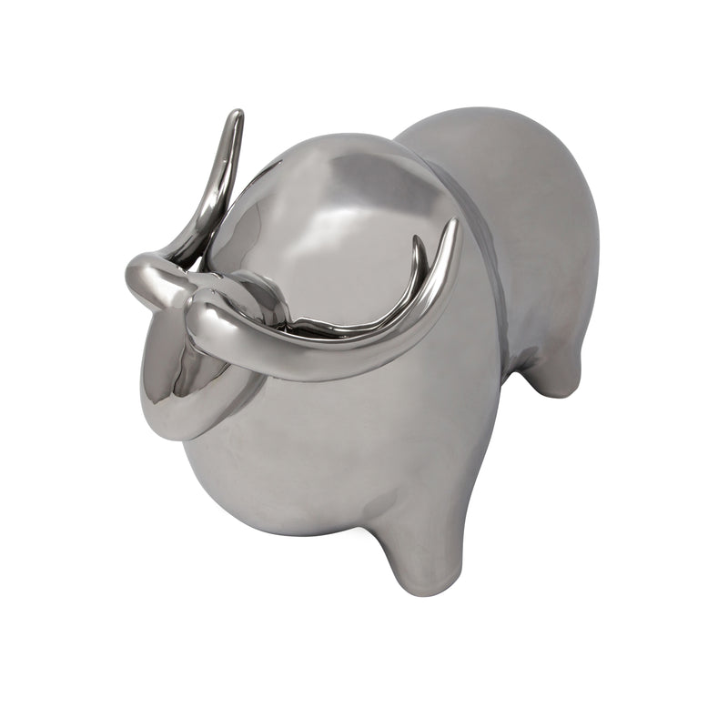 Silver Ceramic Bull, Head Up 8