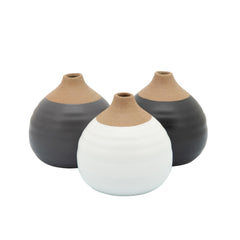 S/3 Matte Bud Vases, Black/Gray/White