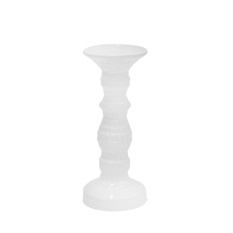 Dimpled White Candle Holder 9.75