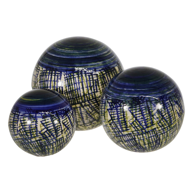 S/3 Ceramic Painted Orbs 3/4/5