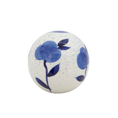 S/3 Flower Painted Orbs, 3/4/5" Blue