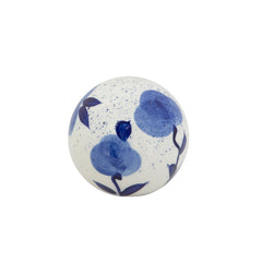 S/3 Flower Painted Orbs, 3/4/5" Blue