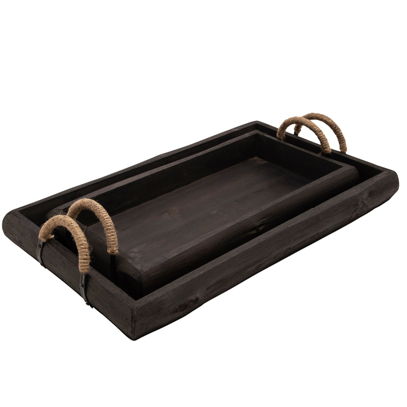 S/2 Wood Trays, Black