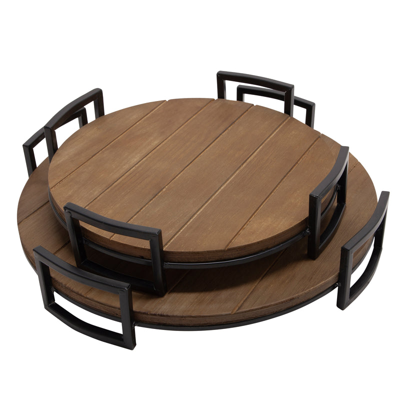 S/2 Round Wood Trays, Brown