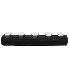 Wood 23.25" Log 5 Cup Tea Light Holder, Black