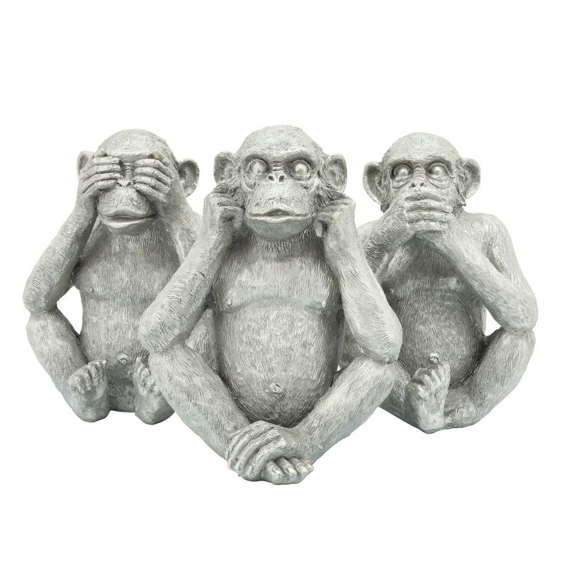 S/3 Polyresin Hear No, See Nospeak No Monkeys, Sil