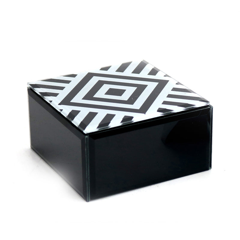 Glass /Wood Square Storage Box,Black/White