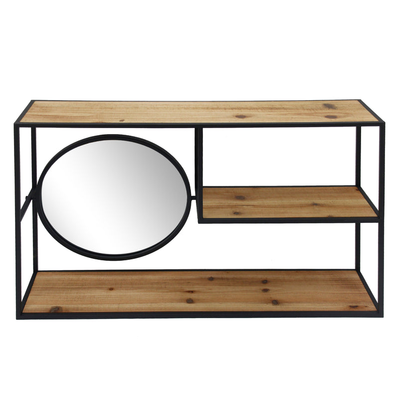 Metal/Wood Wall Shelf W/ Mirror Brown/Black