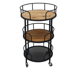 Metal 3-Tier Round Bar Cart, Brown/Black