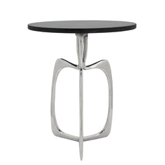 20" Accent Table W/ Black Marble, Nickel