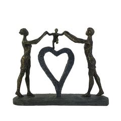 Polyresin 15" Family W/ Heart Sculpture, Bronze