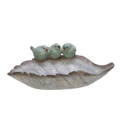 Polyresin 13" Bird Trio Leaf Decor, Gray/Blue