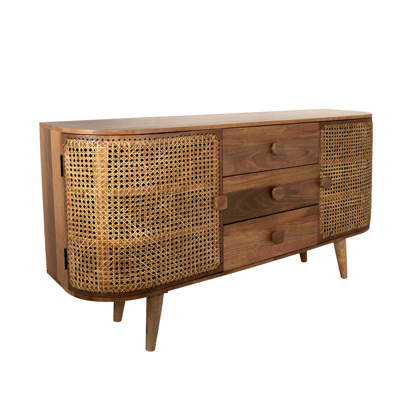 Wood/Cane, 2-Door/3-Drawer Cabinet