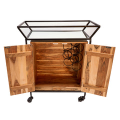 Metal/Wood 33"H 2-Door Bar Cart W/ Mirror, Brown