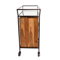 Metal/Wood 33"H 2-Door Bar Cart W/ Mirror, Brown