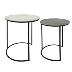 S/2 24/22" Metal Round Side Tables, White/Black