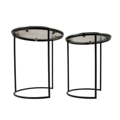 S/2 24/22" Metal Round Side Tables, White/Black