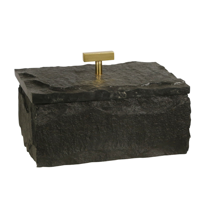 Marble 7X5 Slate Box W/ Metal Knob, Black