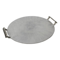 Metal 18" Round Tray W/ Handles, Silver