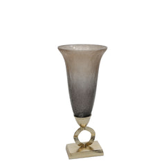 Glass 18"H Vase W/ Aluminum Base, Bronze/Gray Kd