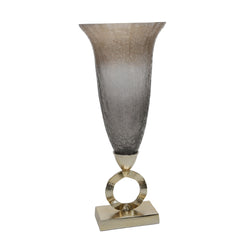 Glass 23"H Vase W/ Aluminum Base, Bronze/Gray Kd