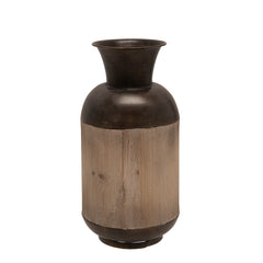 Metal/Wood 13"H Jar, Bronze