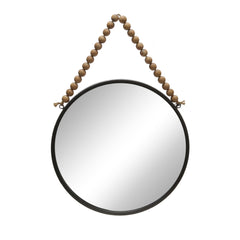 Metal 20" Round Mirror W/ Beads, Black Wb