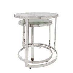 S/2 Metal Round Side Table, Silver