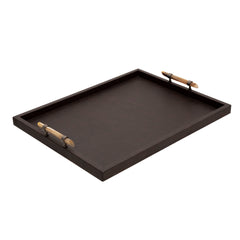 Wood S/2 14/18" Faux Leather Tray, Brown